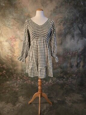 Jodifl Green White Claire Gingham Babydoll Dress S